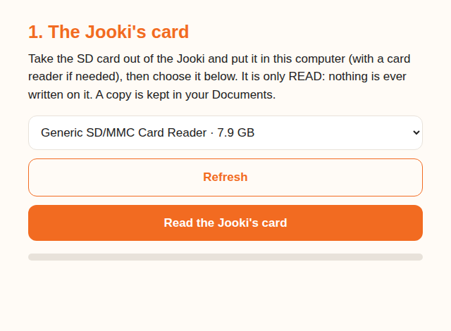 The steps on a Mac, in the browser: the Jooki's card chosen in the list